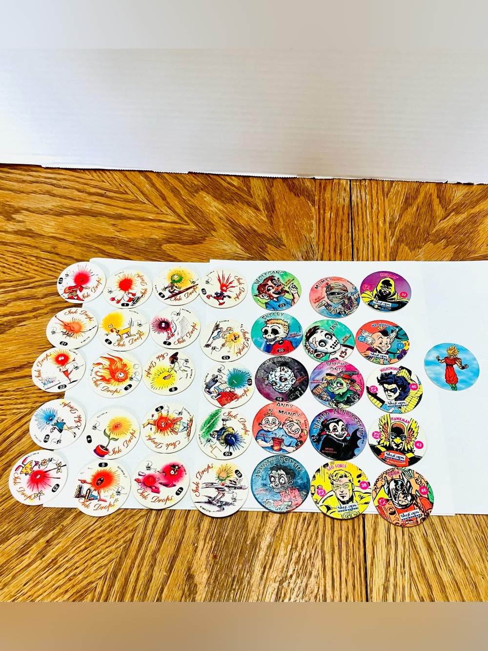 Pogs 1990’s Milk Caps Lot(36) Ink Drops Mini Monsters SkyBox DC Comics